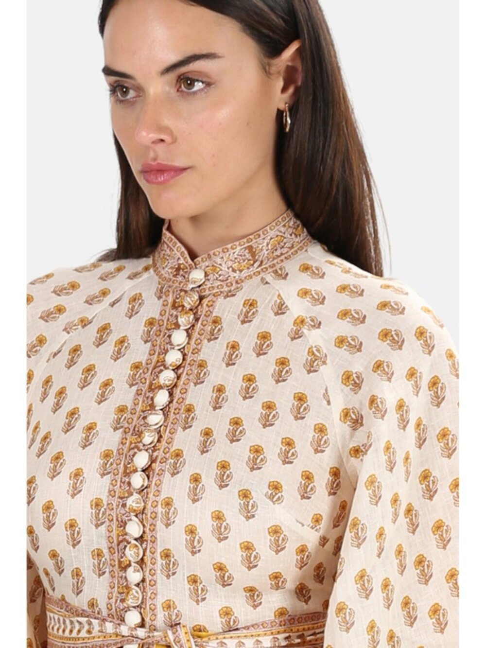 Zimmermann Bonita Buttoned Linen Mini Dress Mustard Paisley XS - Picture 7 of 13